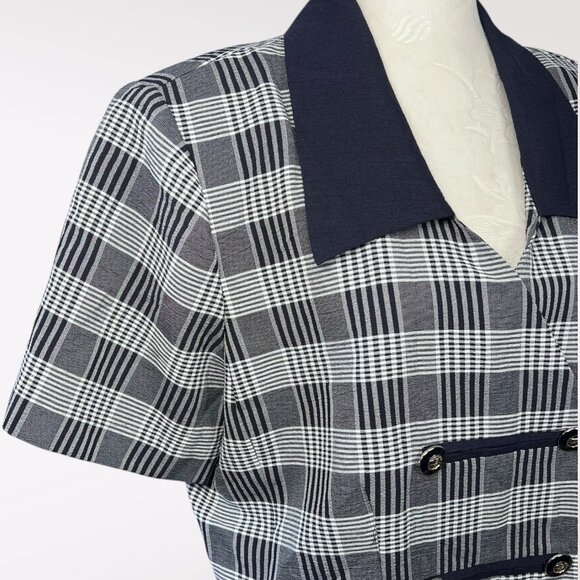 Vintage Sag Harbor Double Breasted Plaid Short Sleeve Blouse Size 16 Petite - Picture 7 of 10